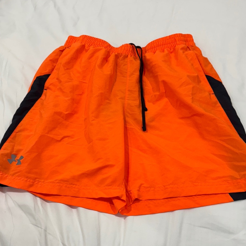 Under Armour Men's Bright Orange Athletic Shorts worn size large
